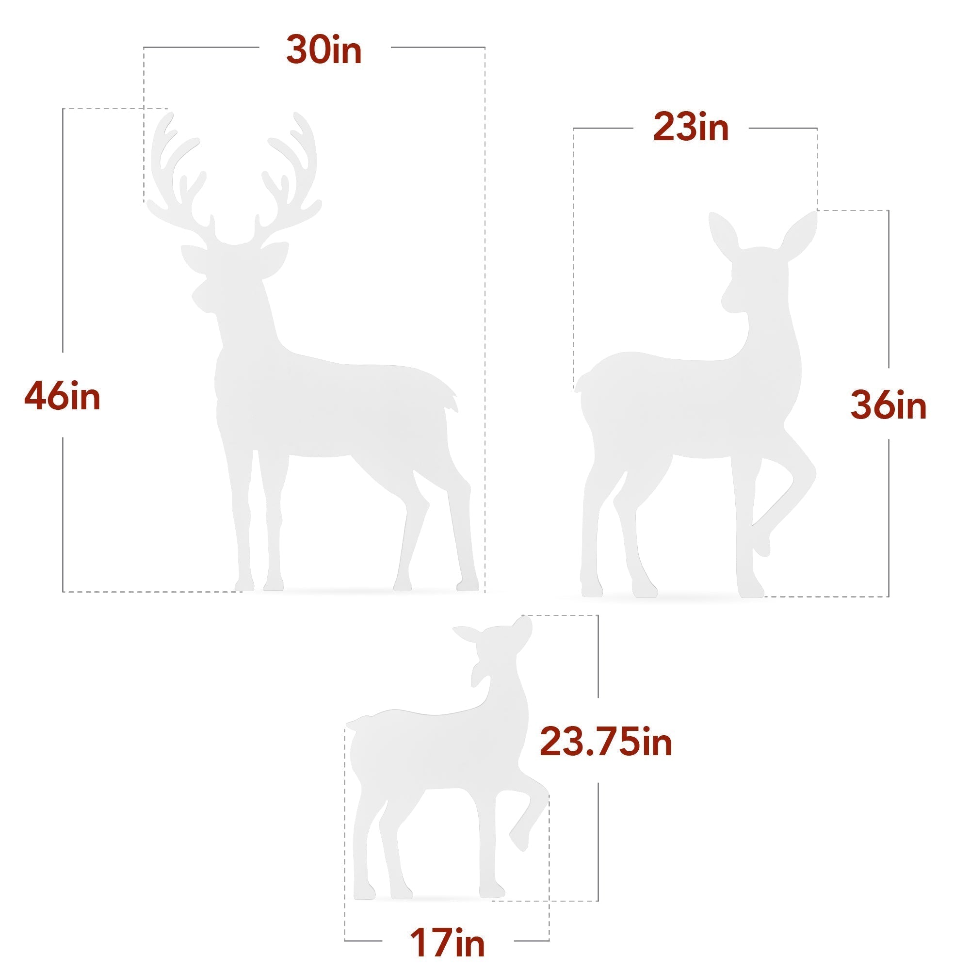 3-Piece 2D Deer Family Silhouette Yard Decoration w/ Buck, Doe, Fawn - 46in (49140568621350)