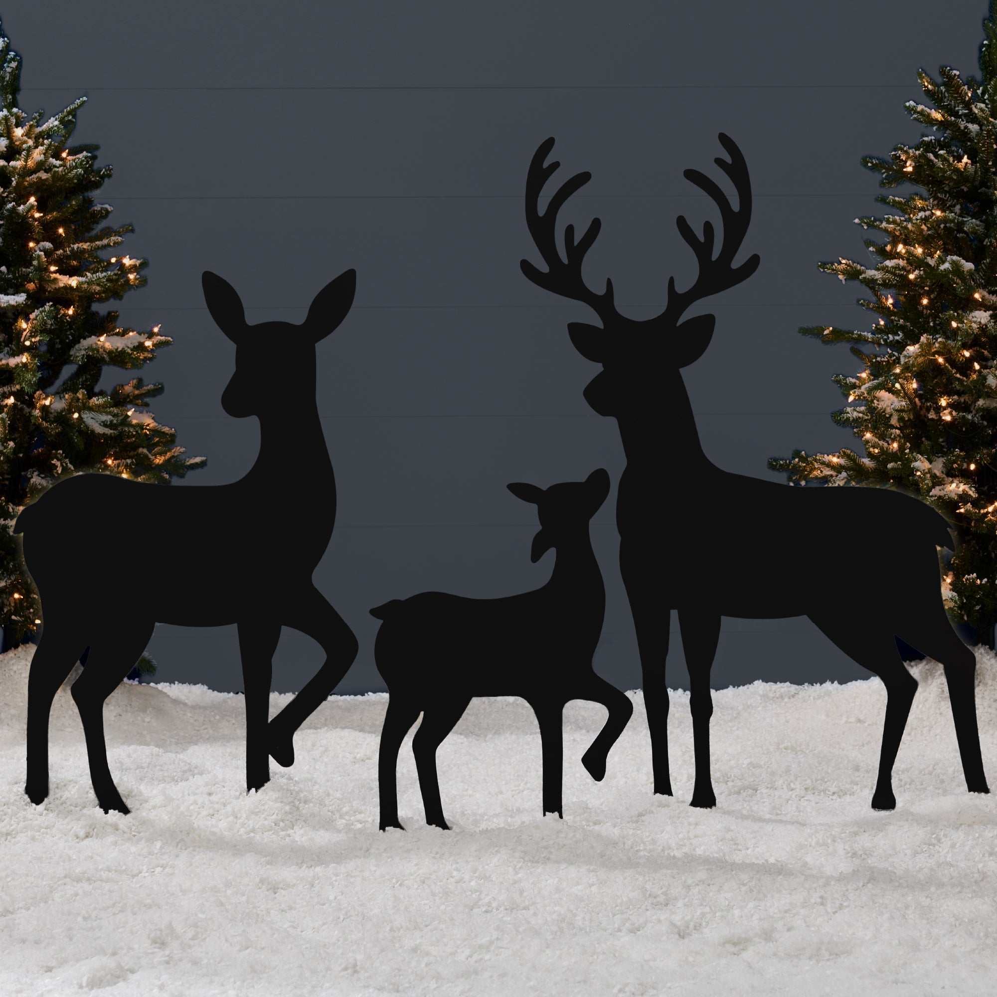 3-Piece 2D Deer Family Silhouette Yard Decoration w/ Buck, Doe, Fawn - 46in (49140568654118)