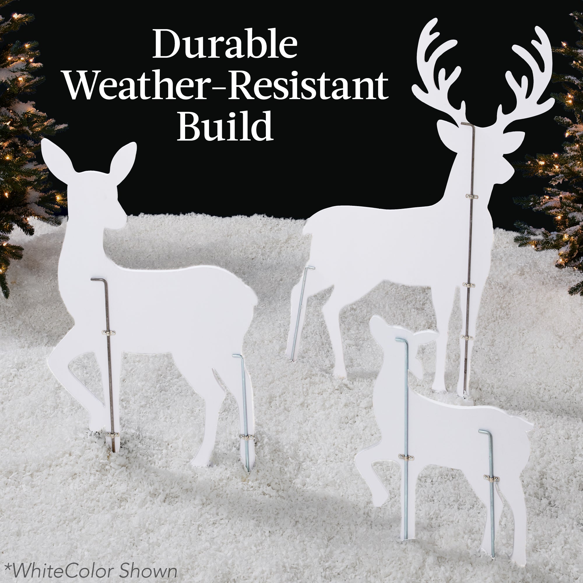 3-Piece 2D Deer Family Silhouette Yard Decoration w/ Buck, Doe, Fawn - 46in (49140568719654)