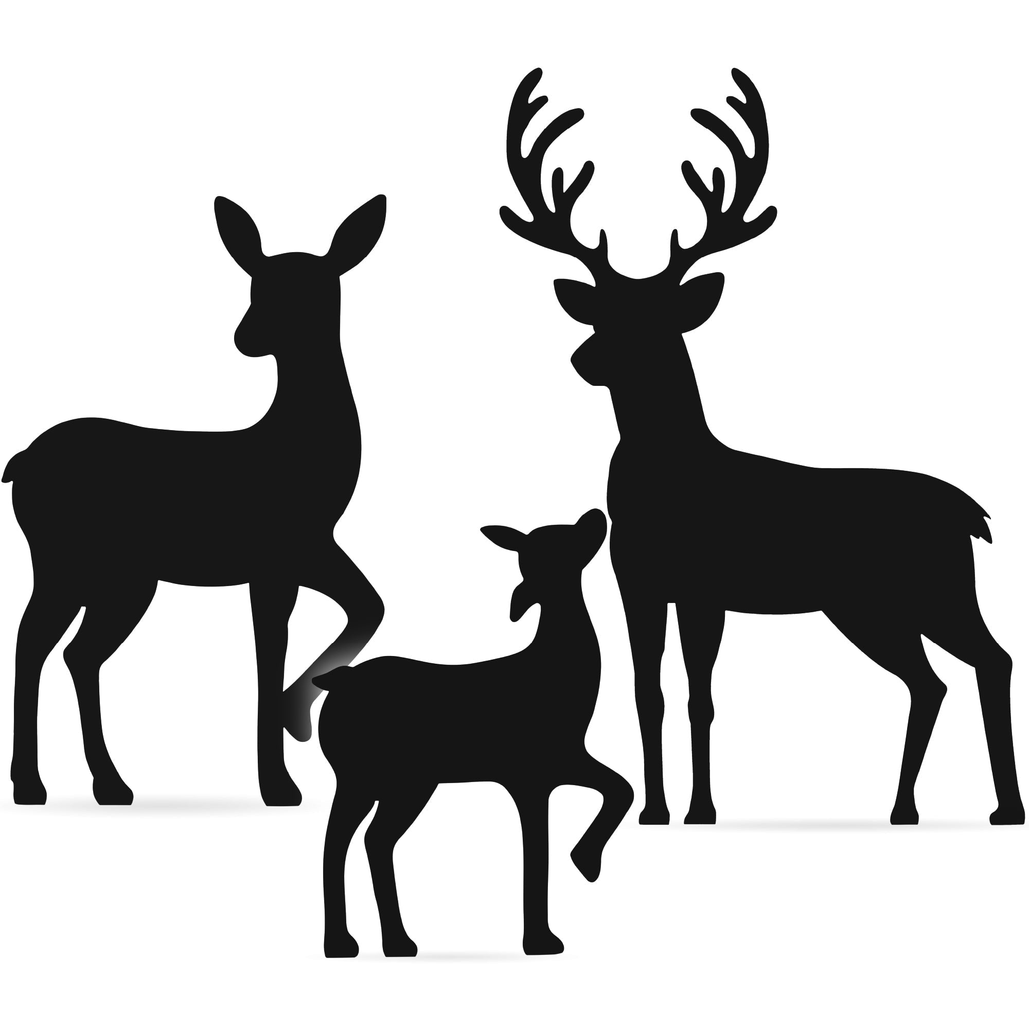 3-Piece 2D Deer Family Silhouette Yard Decoration w/ Buck, Doe, Fawn - 46in (49140568785190)