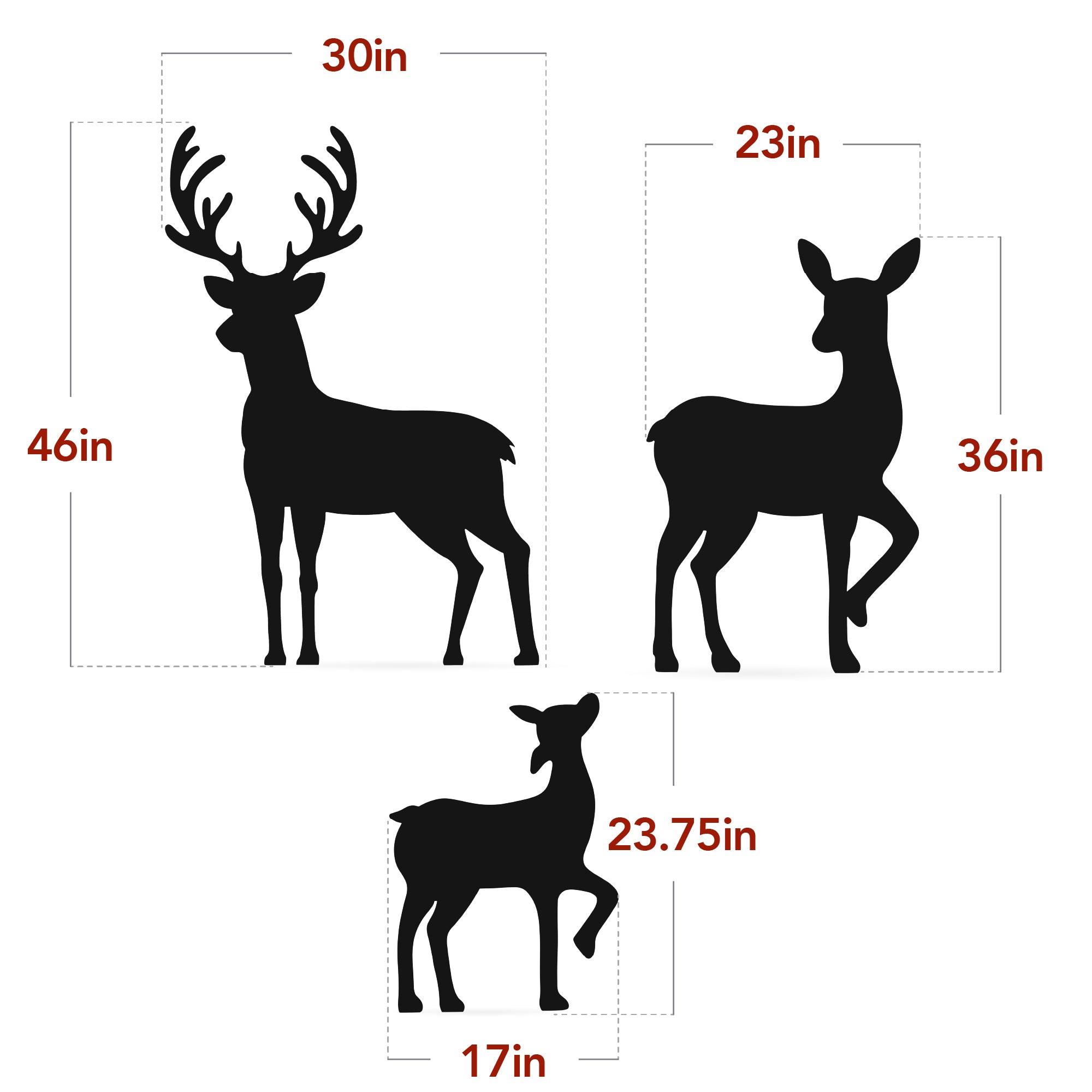 3-Piece 2D Deer Family Silhouette Yard Decoration w/ Buck, Doe, Fawn - 46in (49140568817958)