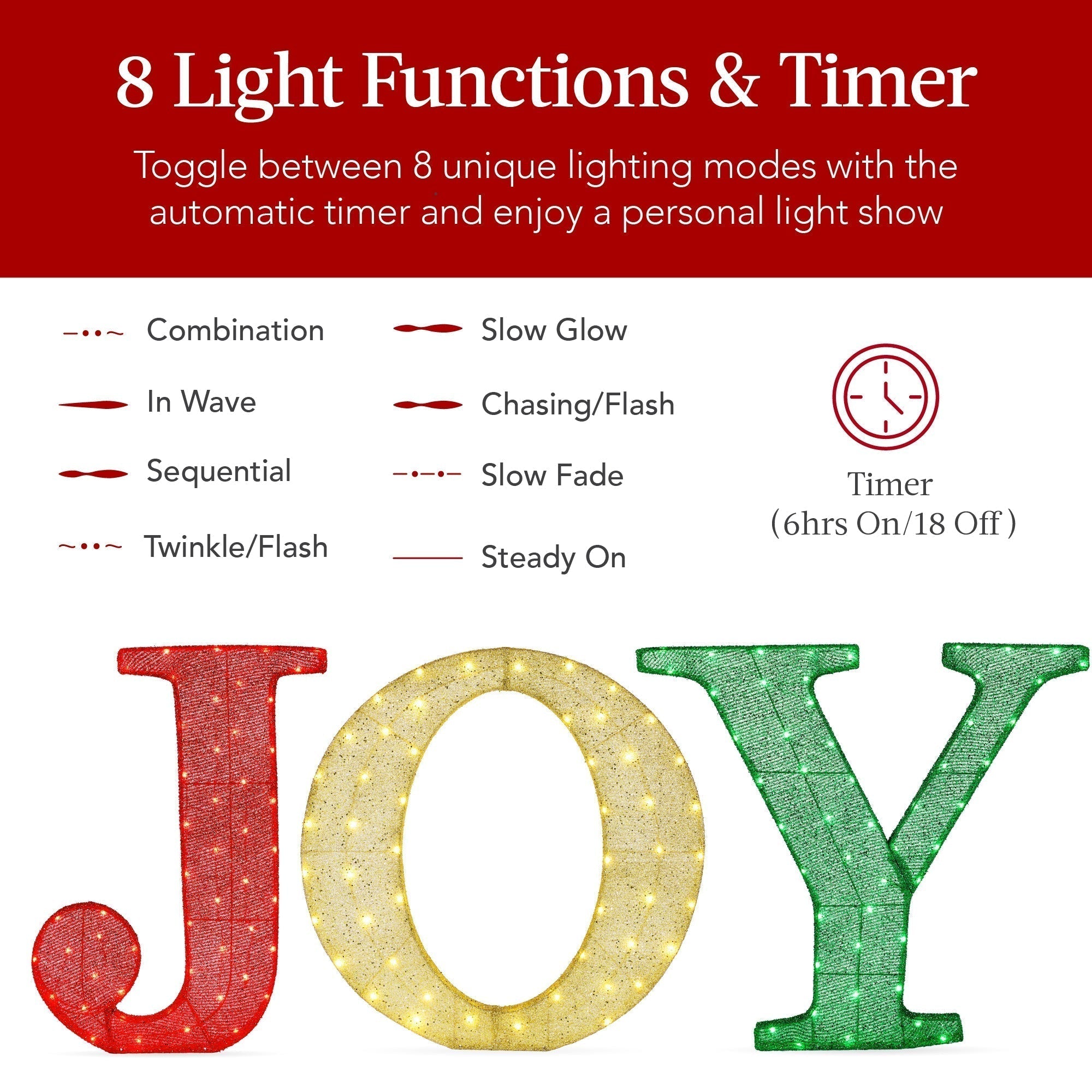 3-Piece 3D Lighted Christmas JOY Yard Decoration w/ 150 LED Lights - 32in (49140576157990)