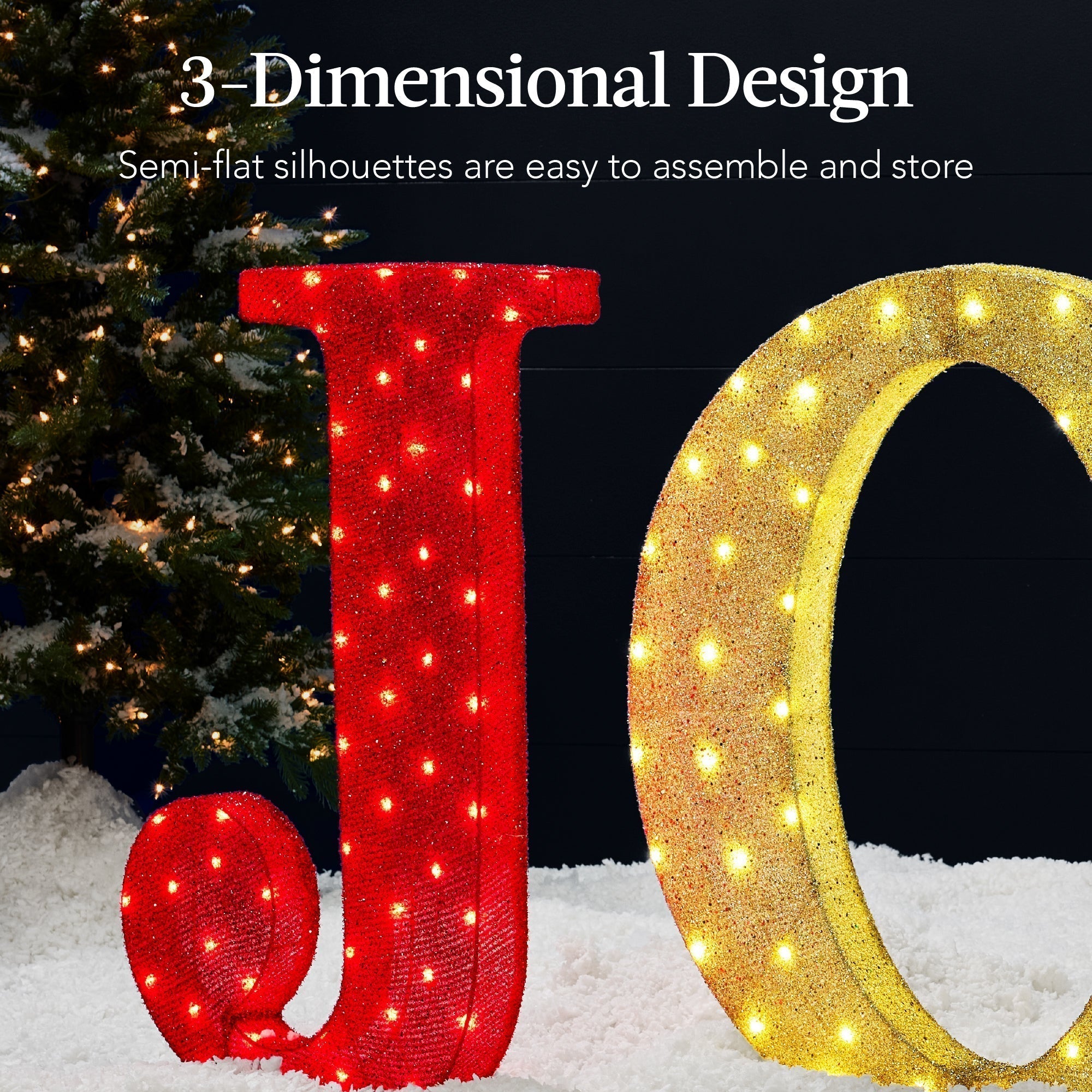 3-Piece 3D Lighted Christmas JOY Yard Decoration w/ 150 LED Lights - 32in (49140576190758)