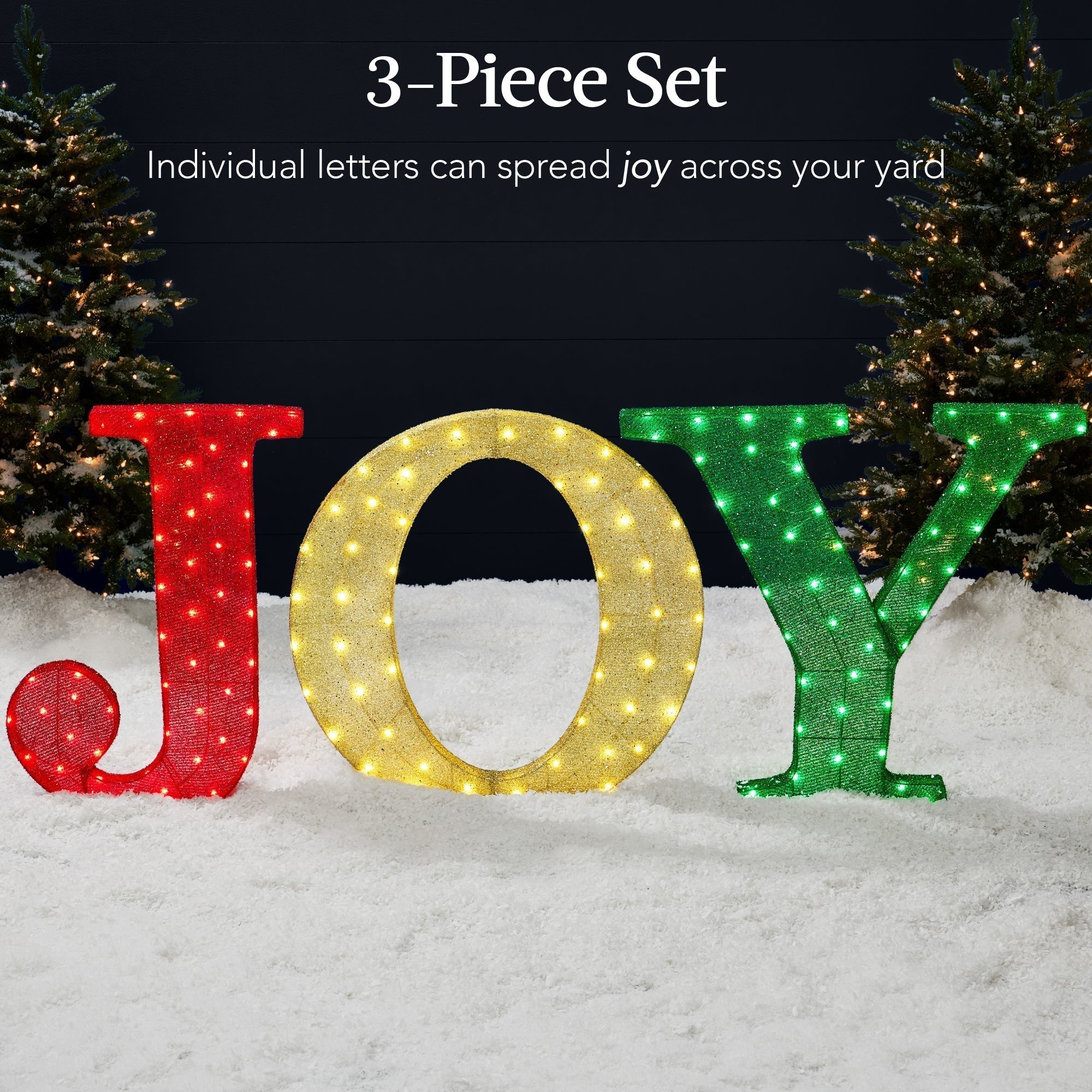 3-Piece 3D Lighted Christmas JOY Yard Decoration w/ 150 LED Lights - 32in (49140576289062)