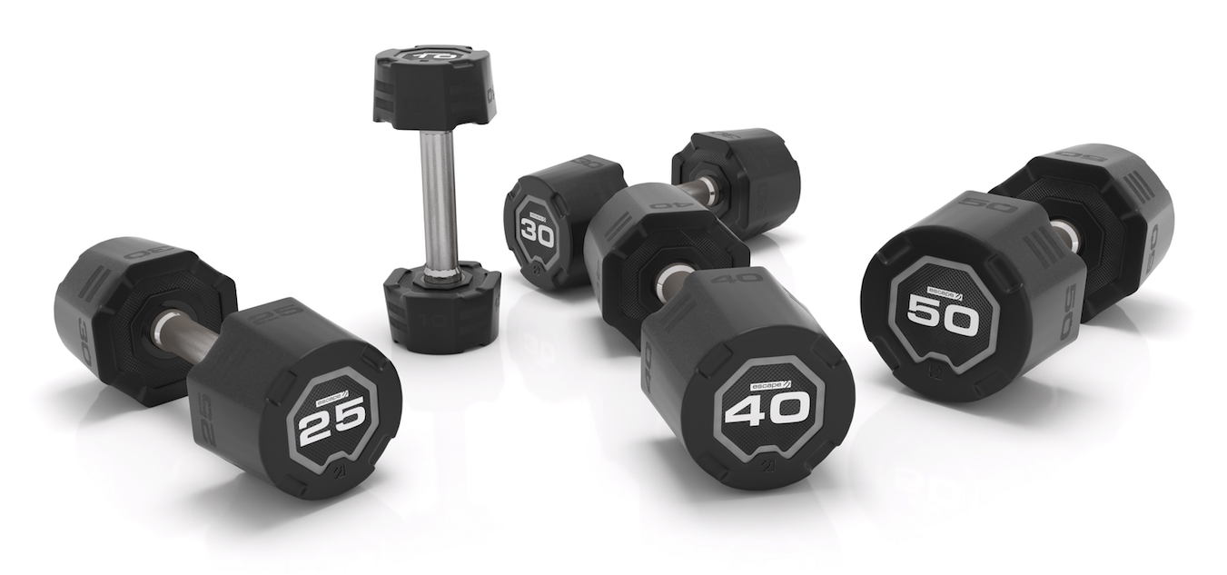 Escape Fitness 1-10kg Urethane Dumbbell Set and 10 pair rack