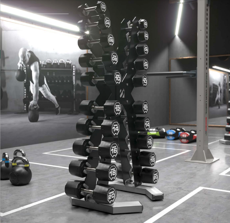 Escape Nucleus Urethane Dumbbell Set 2-20kg with XRACK 2.0.