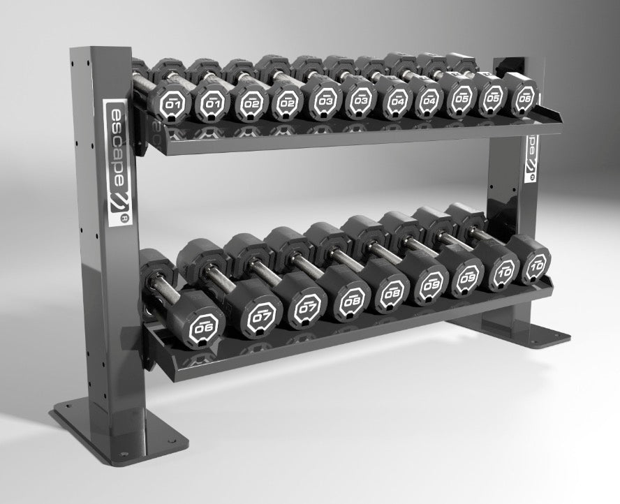 Escape Fitness 1-10kg Urethane Dumbbell Set and 10 pair rack