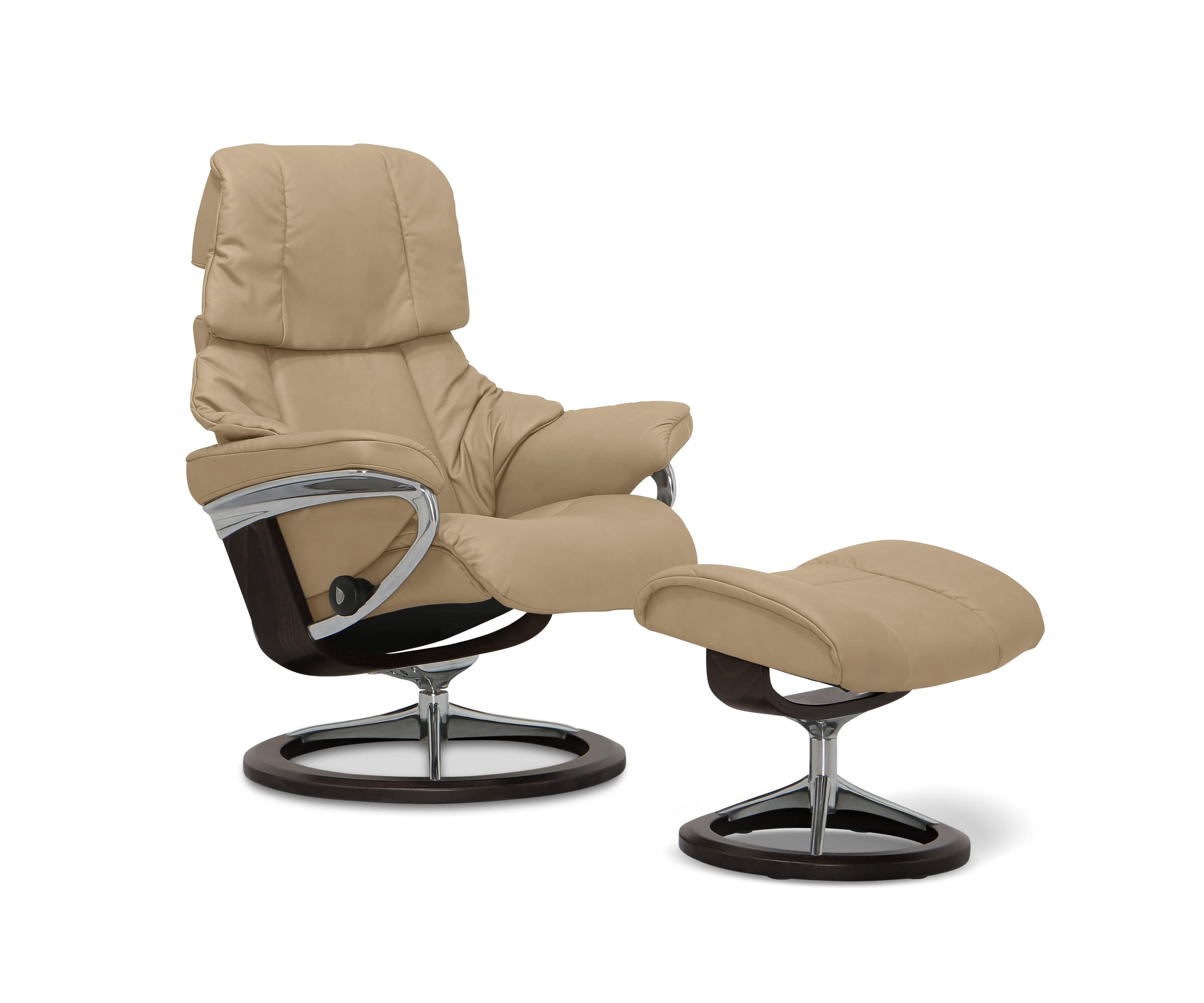 Stressless® Reno Recliner & Ottoman with Signature Base - Sand Paloma Sand / Medium - Scandinavian Designs (49139231752486)