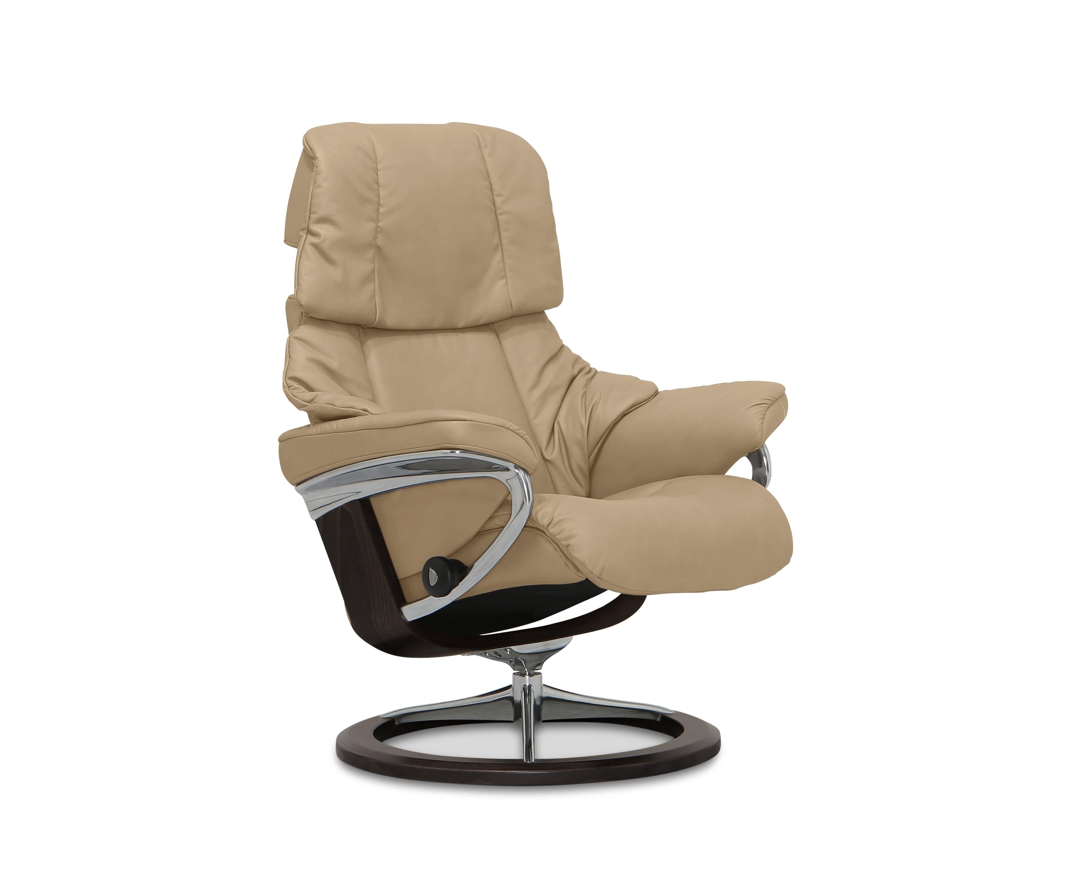 Stressless® Reno Recliner & Ottoman with Signature Base - Sand (49139231850790)